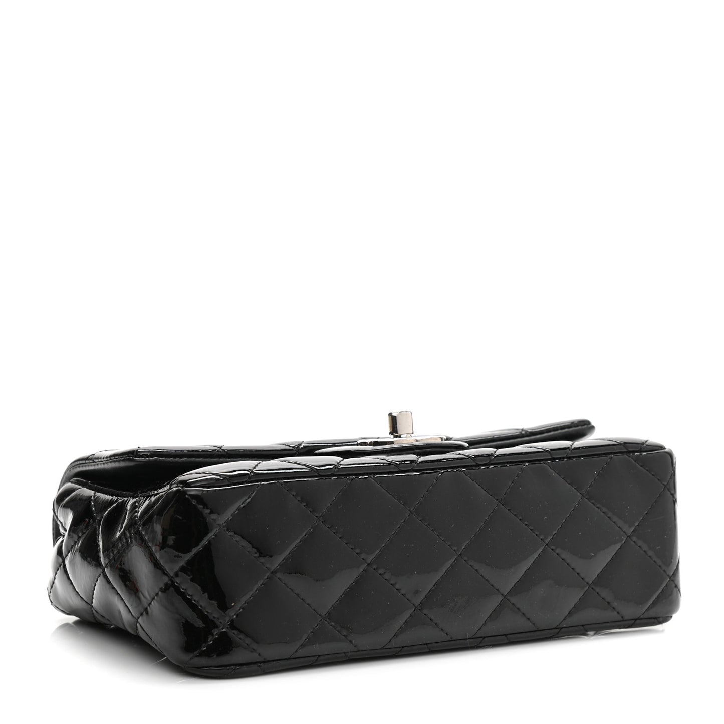 Patent Calfskin Quilted Mini Rectangular Flap Black