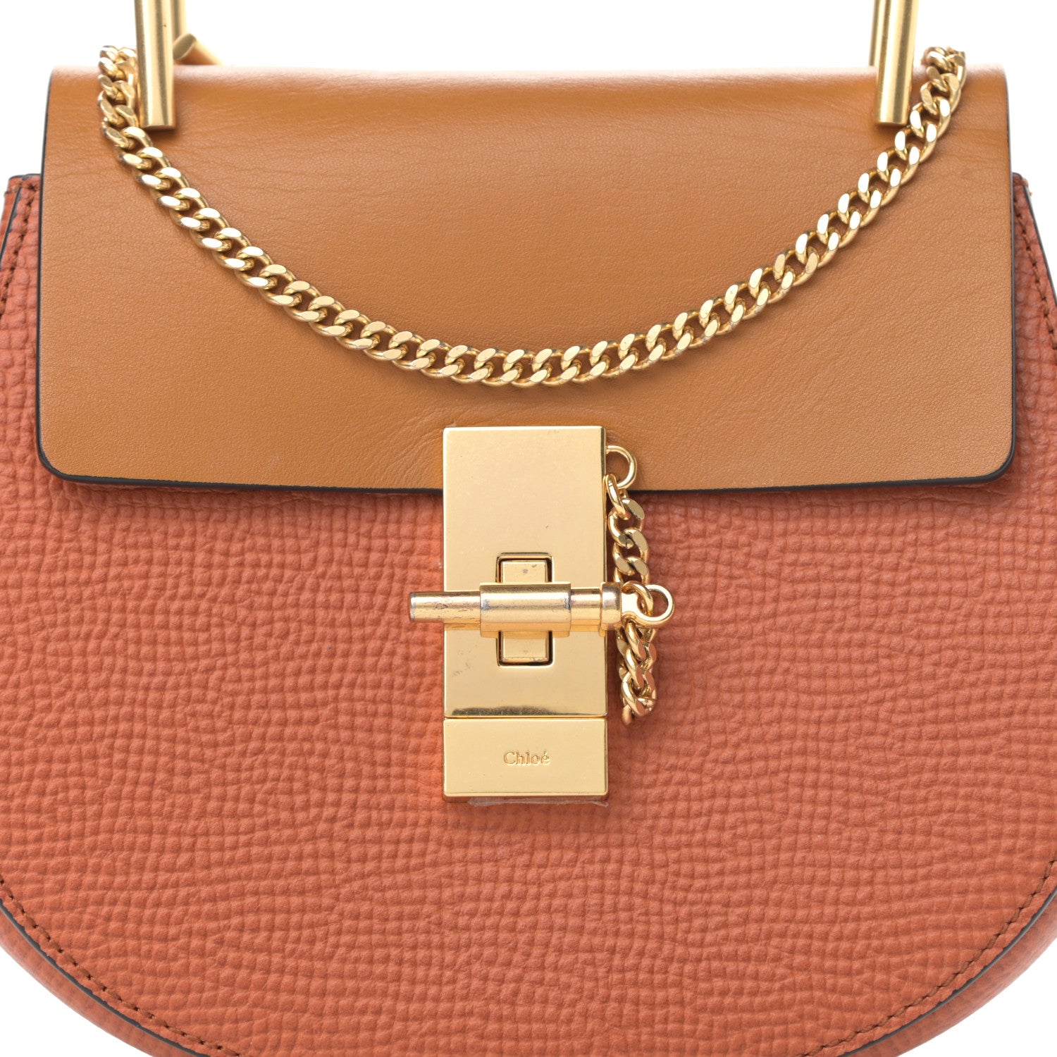 Chloe Grained Calfskin Lambskin Bi-Color Drew Shoulder Bag Orange Mustard 8 of 13
