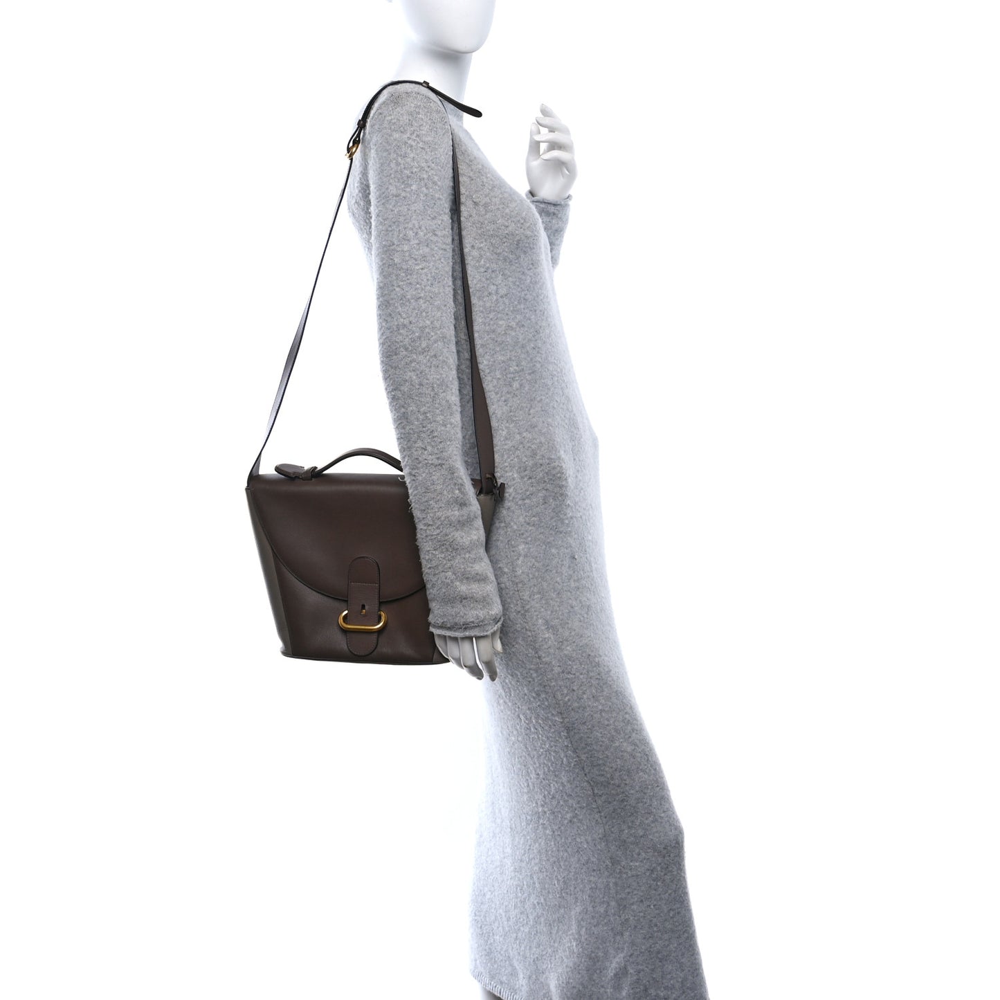 Grained Calfskin Top Handle Crossbody Bag Brown