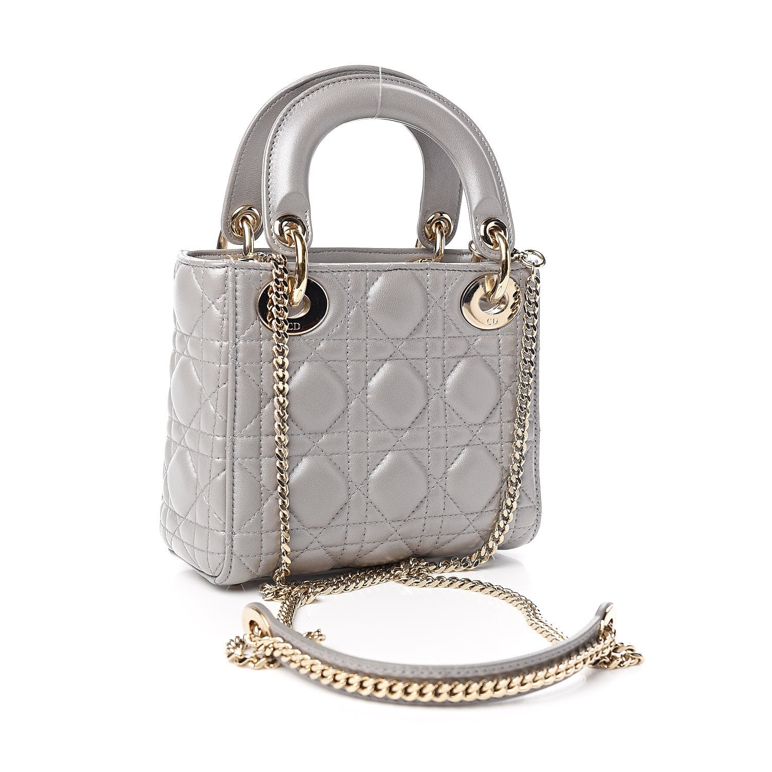 Christian Dior Metallic Lambskin Cannage Mini Lady Dior Grey 3 of 10