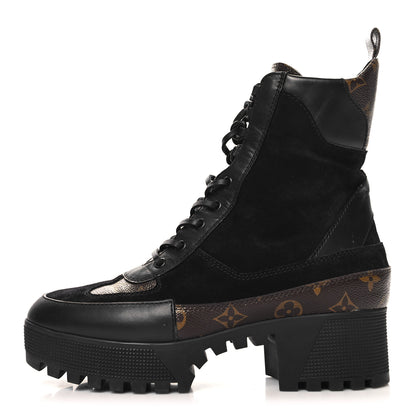 Louis Vuitton Suede Calfskin Monogram Laureate Platform Desert Boots 41 Black 1 of 10