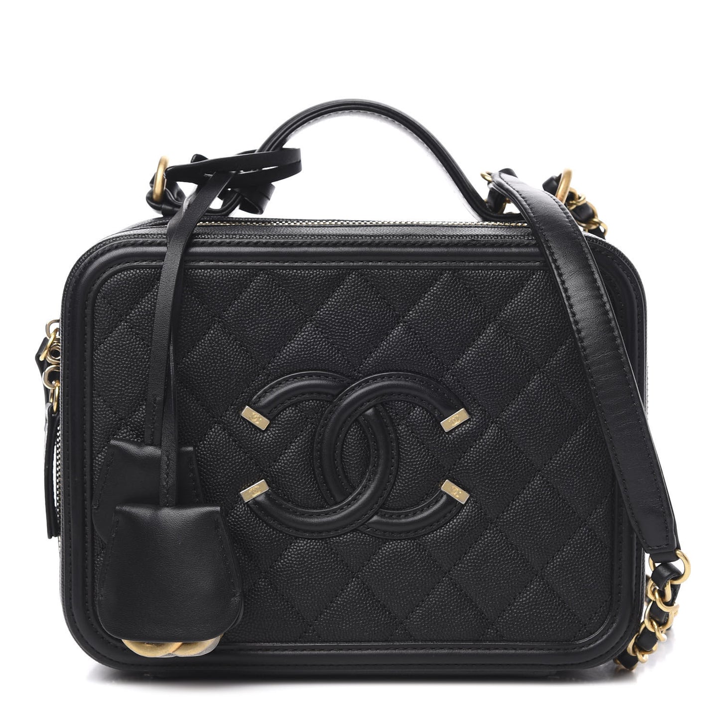 Caviar Quilted Medium CC Filigree Vanity Case Black