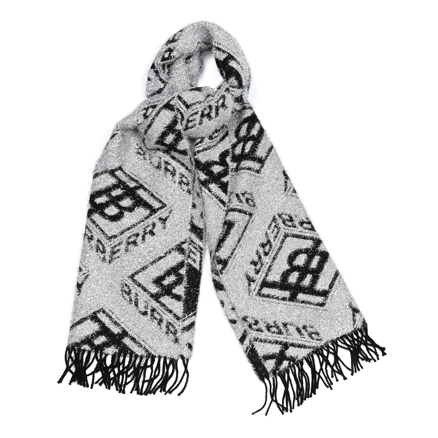 Wool Glitter Jacquard Logo Scarf Black