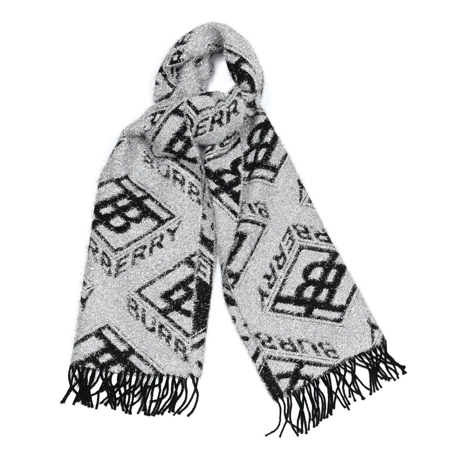 Burberry Wool Glitter Jacquard Logo Scarf Black 1 of 5