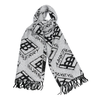 Burberry Wool Glitter Jacquard Logo Scarf Black 1 of 5