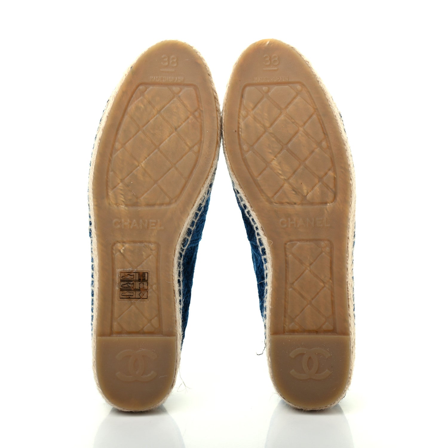 Chanel Velvet Grosgrain Quilted Camellia CC Espadrilles 38 Navy Black 5 of 10