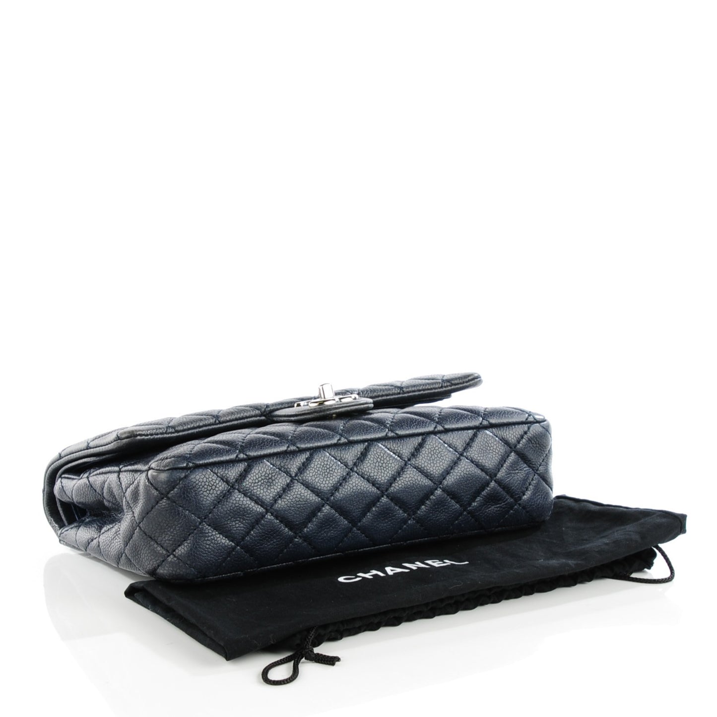 Caviar Quilted Medium Double Flap Navy