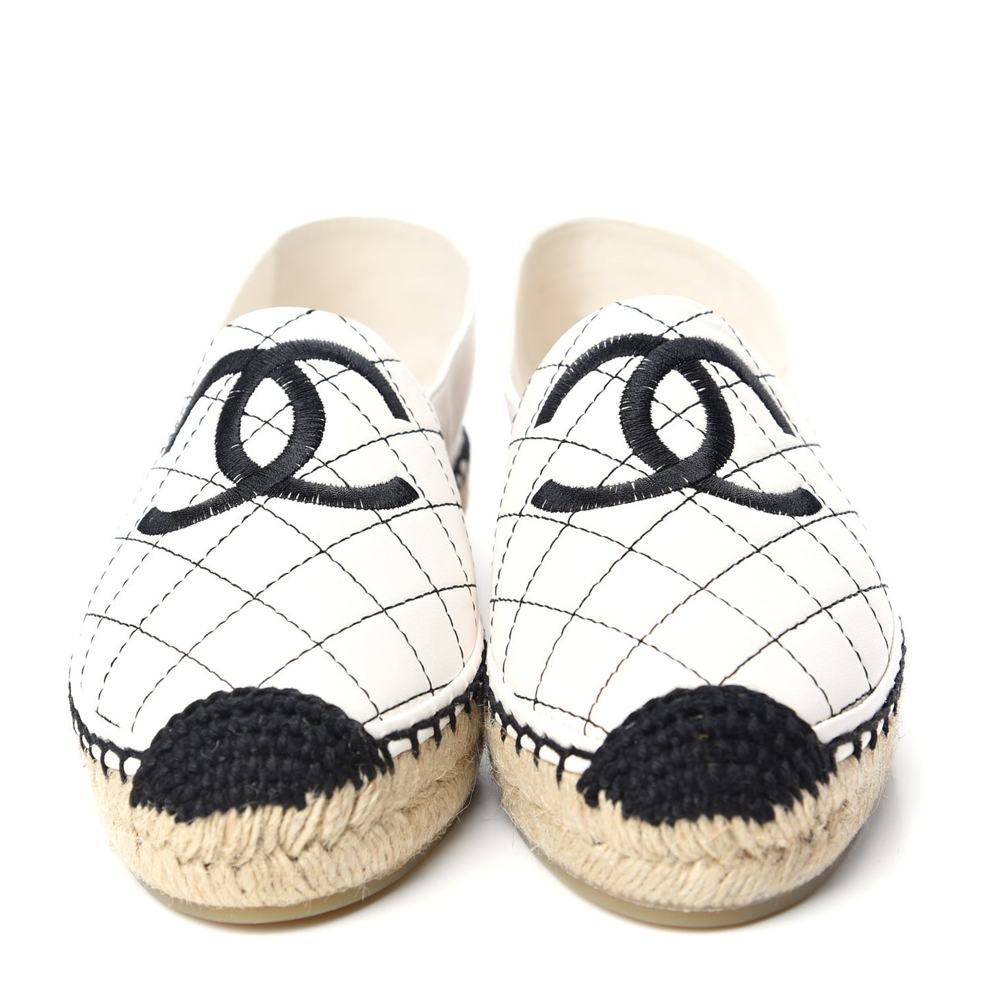 Lambskin Stitched CC Espadrilles 38 White Black