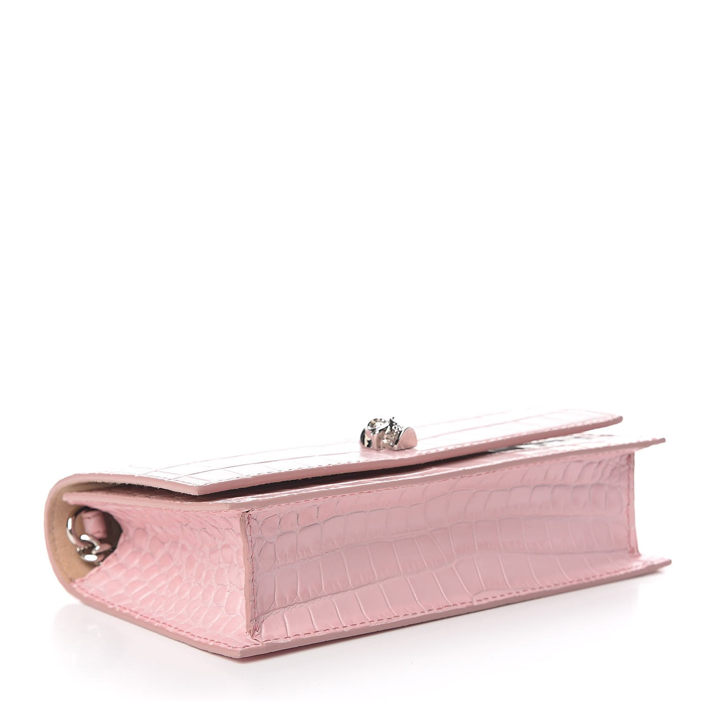 Calfskin Crocodile Embossed Skull Mini Crossbody Bag Pink