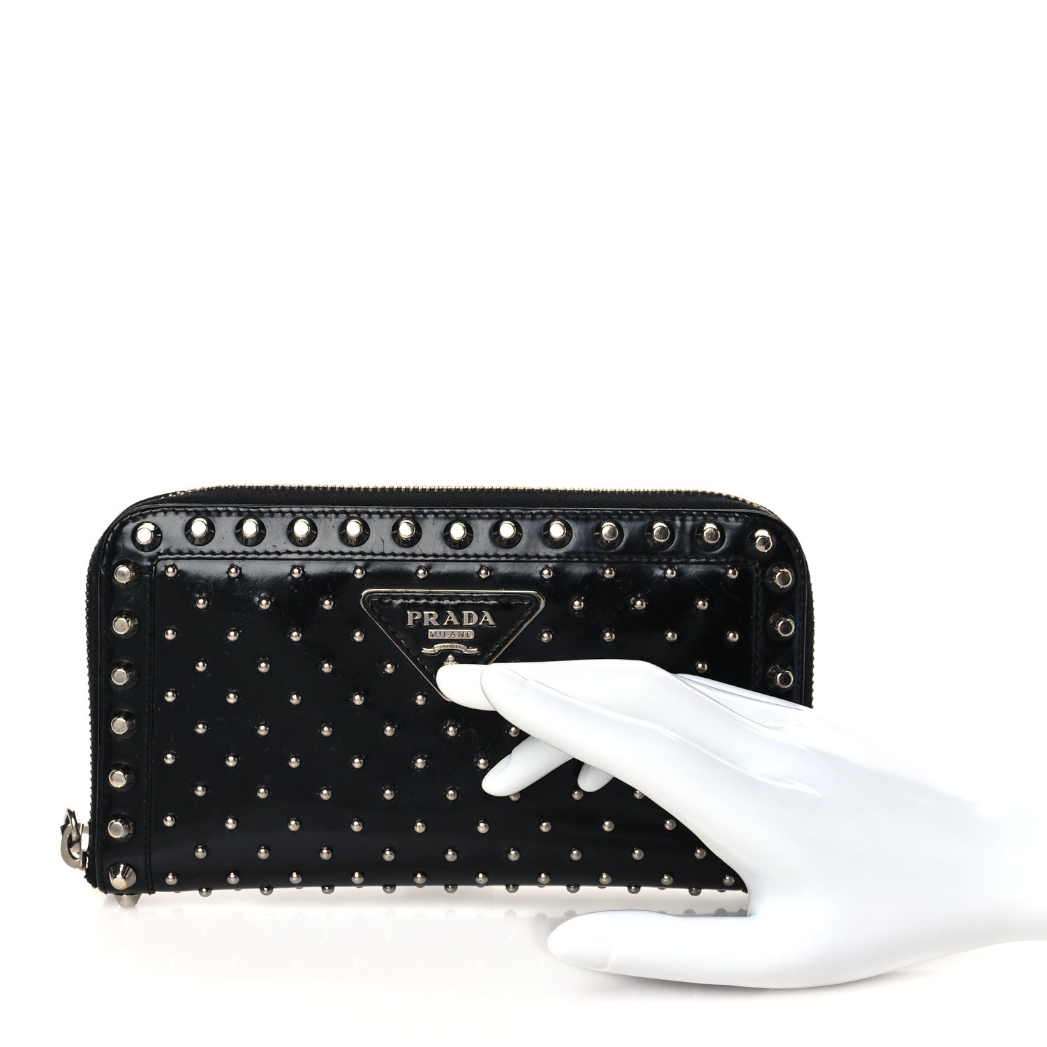 Prada Spazzolato Studded Zip Around Wallet Black 2 of 7