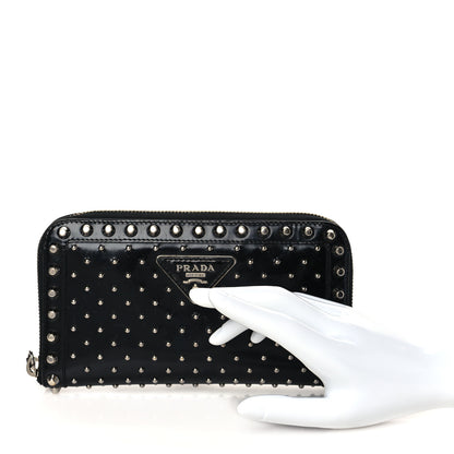 Prada Spazzolato Studded Zip Around Wallet Black 2 of 7