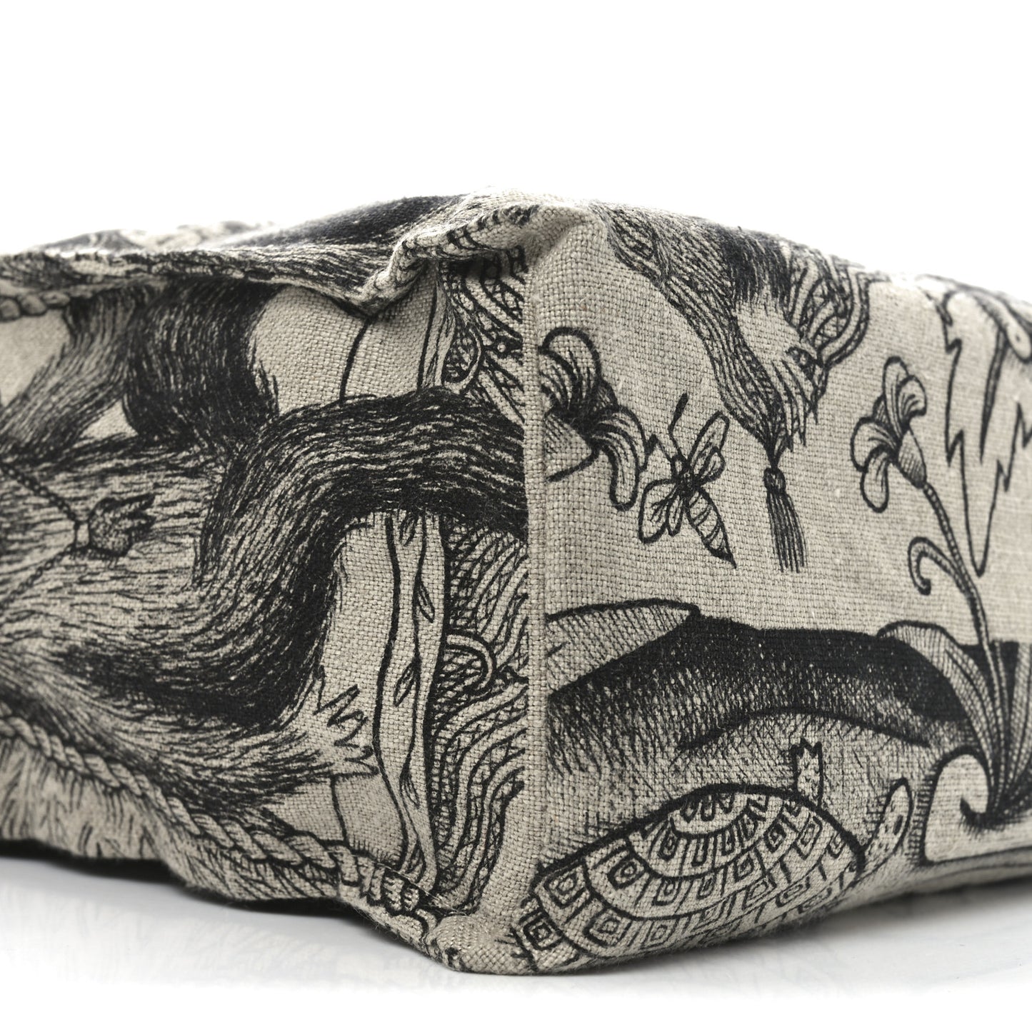 X JAYDE FISH Linen Garden Vertical Tote Black Beige