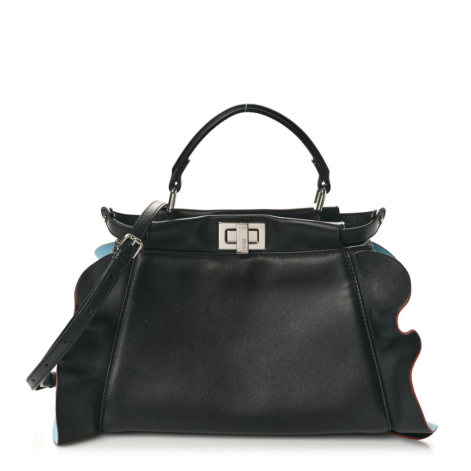 Fendi Nappa Waves Bi-Color Mini Peekaboo Iconic Satchel Black Turchese 1 of 9
