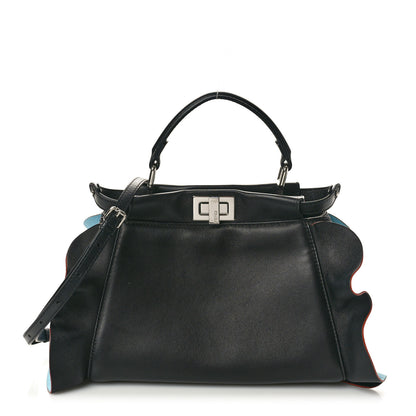 Fendi Nappa Waves Bi-Color Mini Peekaboo Iconic Satchel Black Turchese 1 of 9