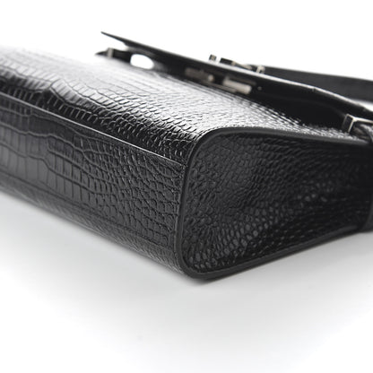 Saint Laurent Shiny Calfskin Crocodile Embossed Manhattan Baguette Black 9 of 9