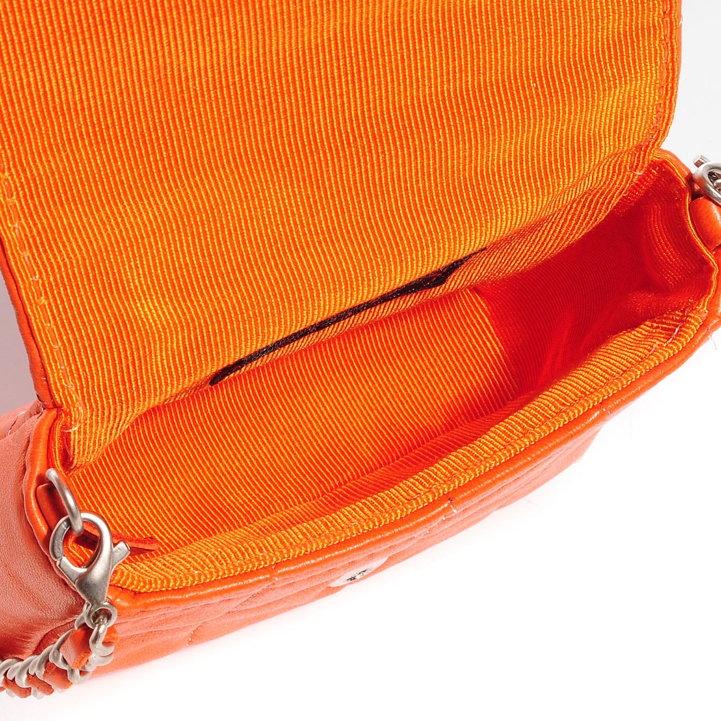 Lambskin Square Stitched Micro Flap Orange