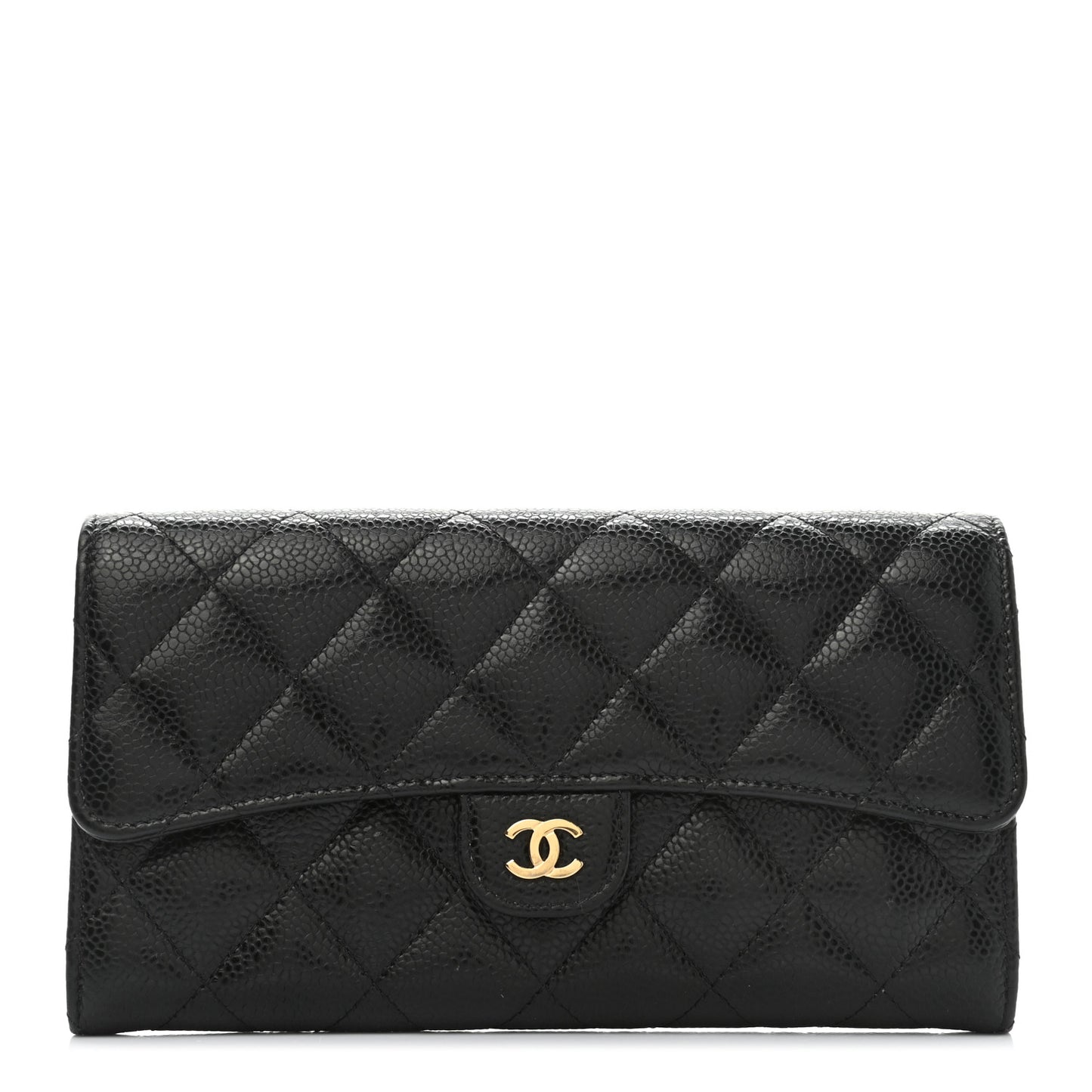 Caviar Quilted Large Gusset Flap Wallet Black