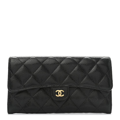 Chanel Caviar Quilted Large Gusset Flap Wallet Black 1 of 9