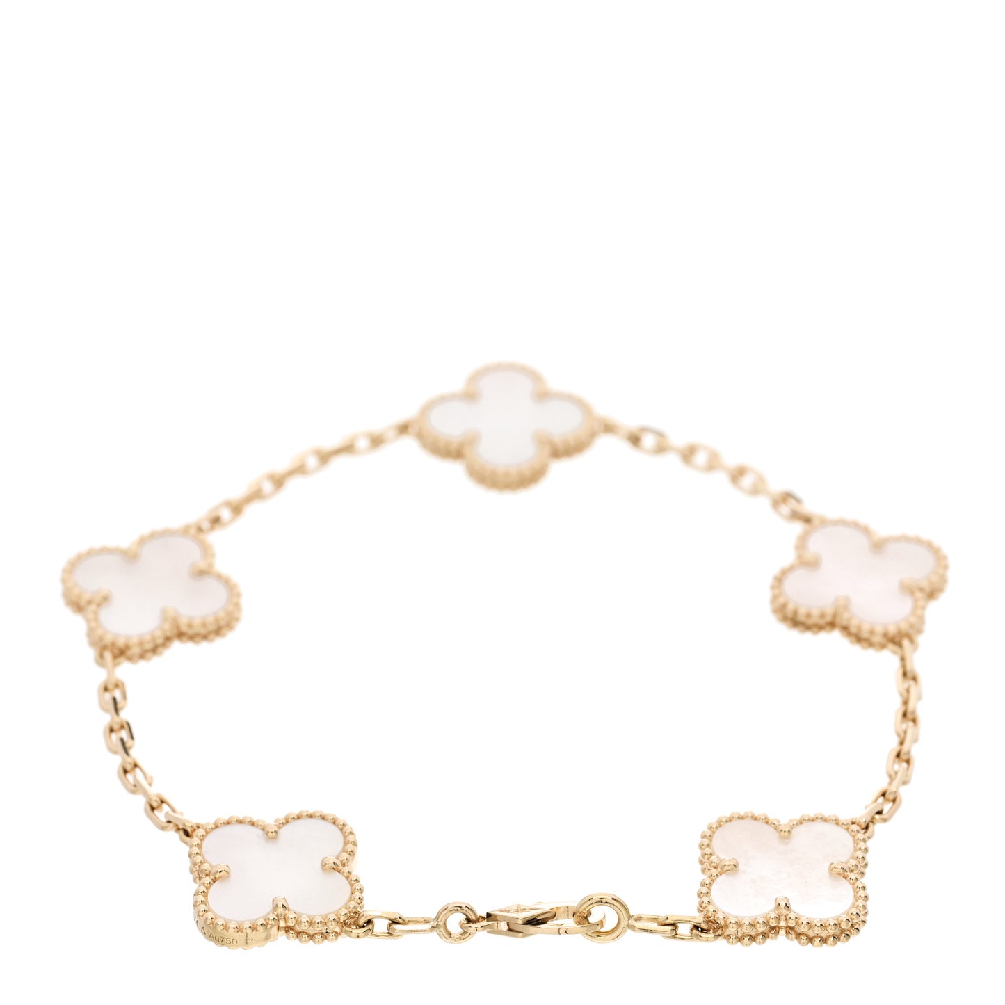 18K Yellow Gold Mother of Pearl 5 Motifs Vintage Alhambra Bracelet