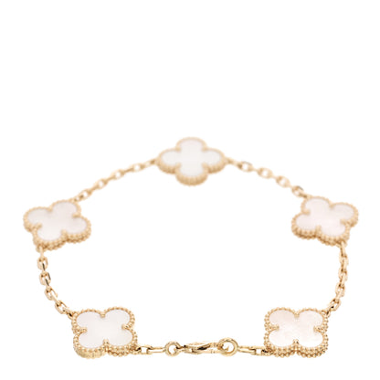 Van Cleef & Arpels 18K Yellow Gold Mother of Pearl 5 Motifs Vintage Alhambra Bracelet 3 of 6