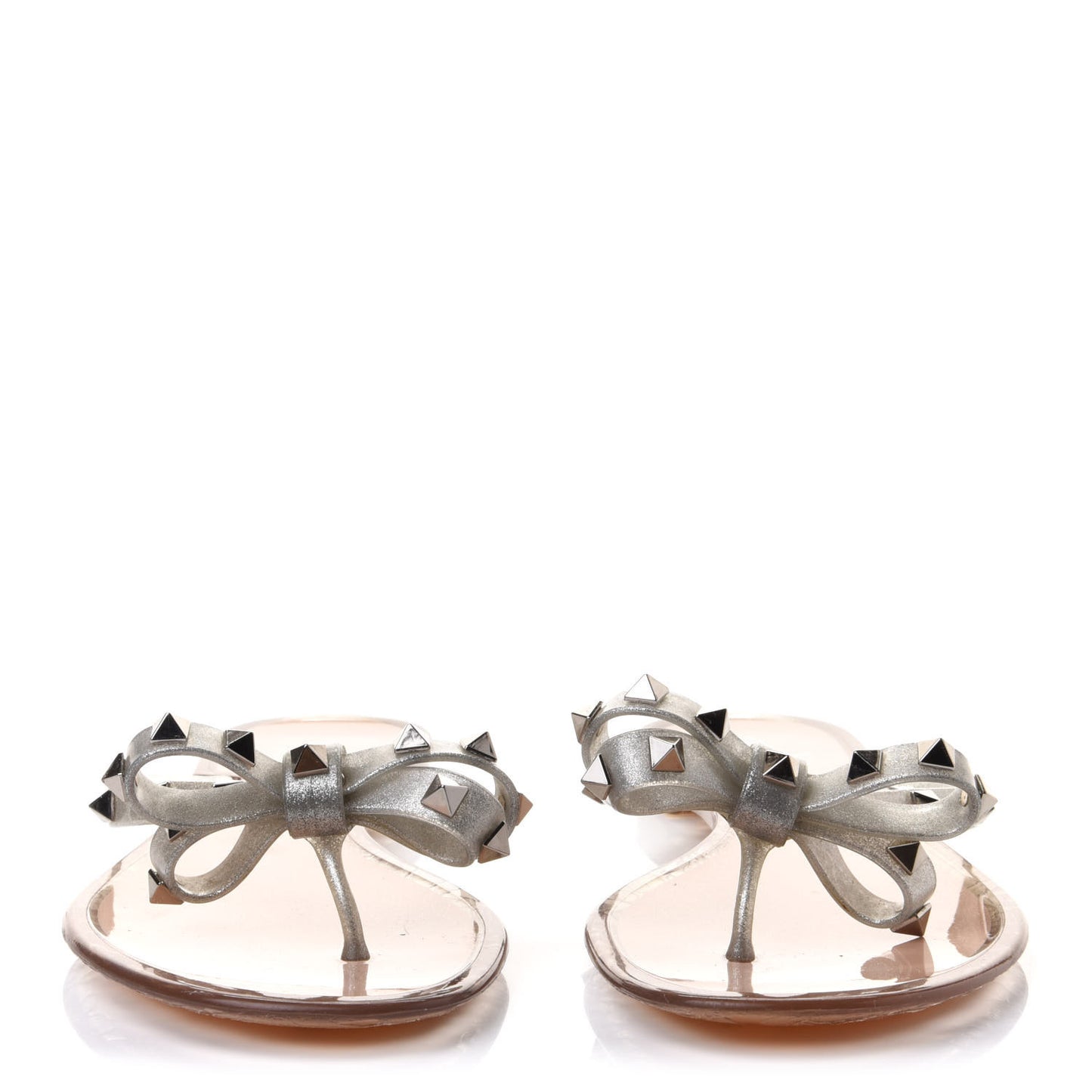 PVC Jelly Glitter Rockstud Bow Thong Sandals 41 Silver