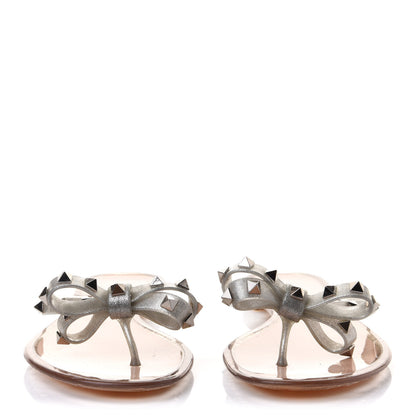 Valentino Garavani PVC Jelly Glitter Rockstud Bow Thong Sandals 41 Silver 2 of 9