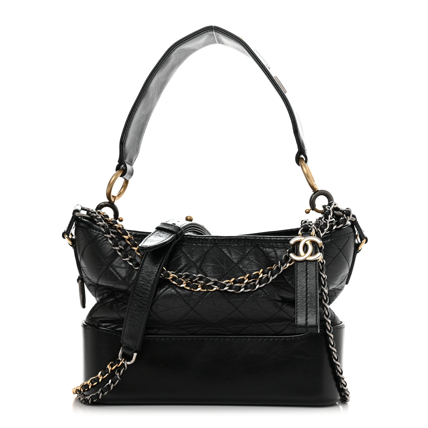 Chanel Aged Calfskin Quilted Small Gabrielle Logo Hobo Black 1 of 10