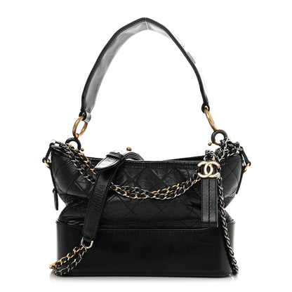 Chanel Aged Calfskin Quilted Small Gabrielle Logo Hobo Black 1 of 10