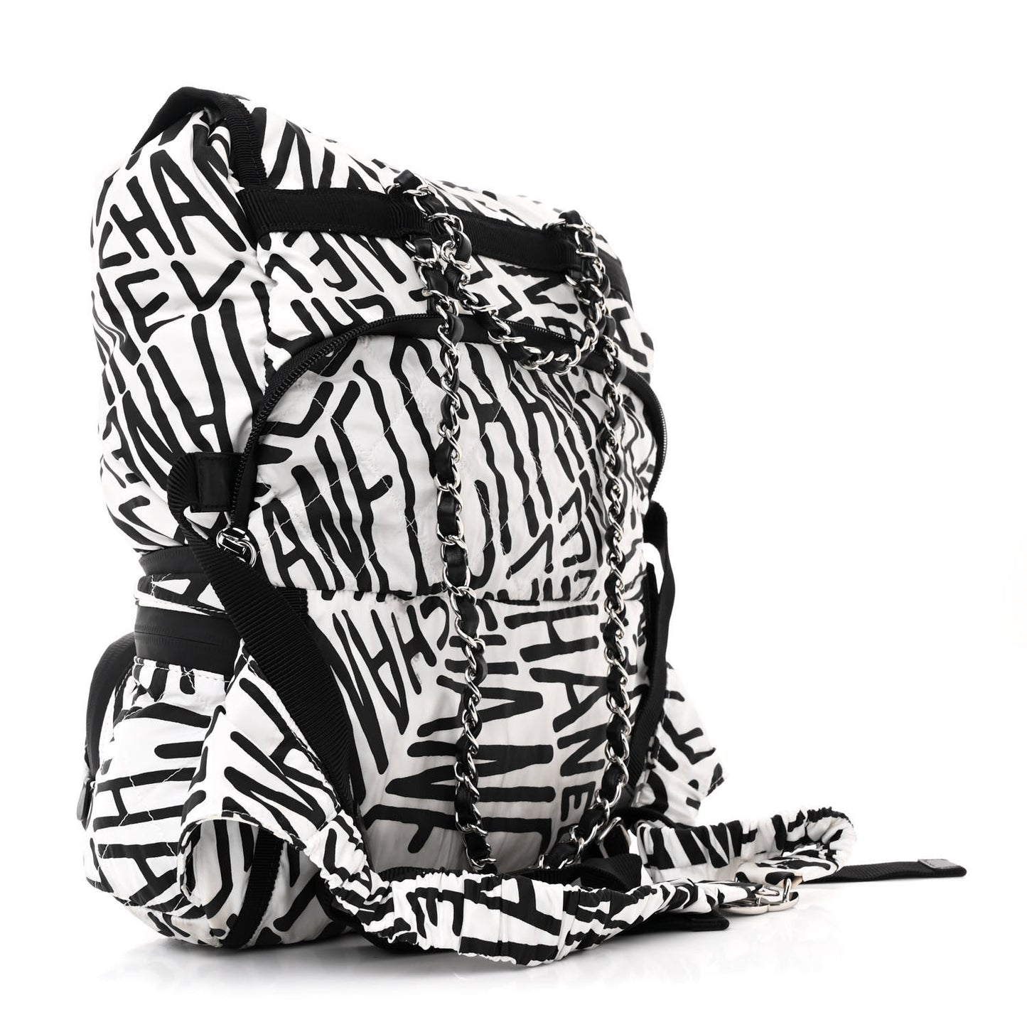 Nylon Printed Quilted Coco Neige Convertible Backpack Black White