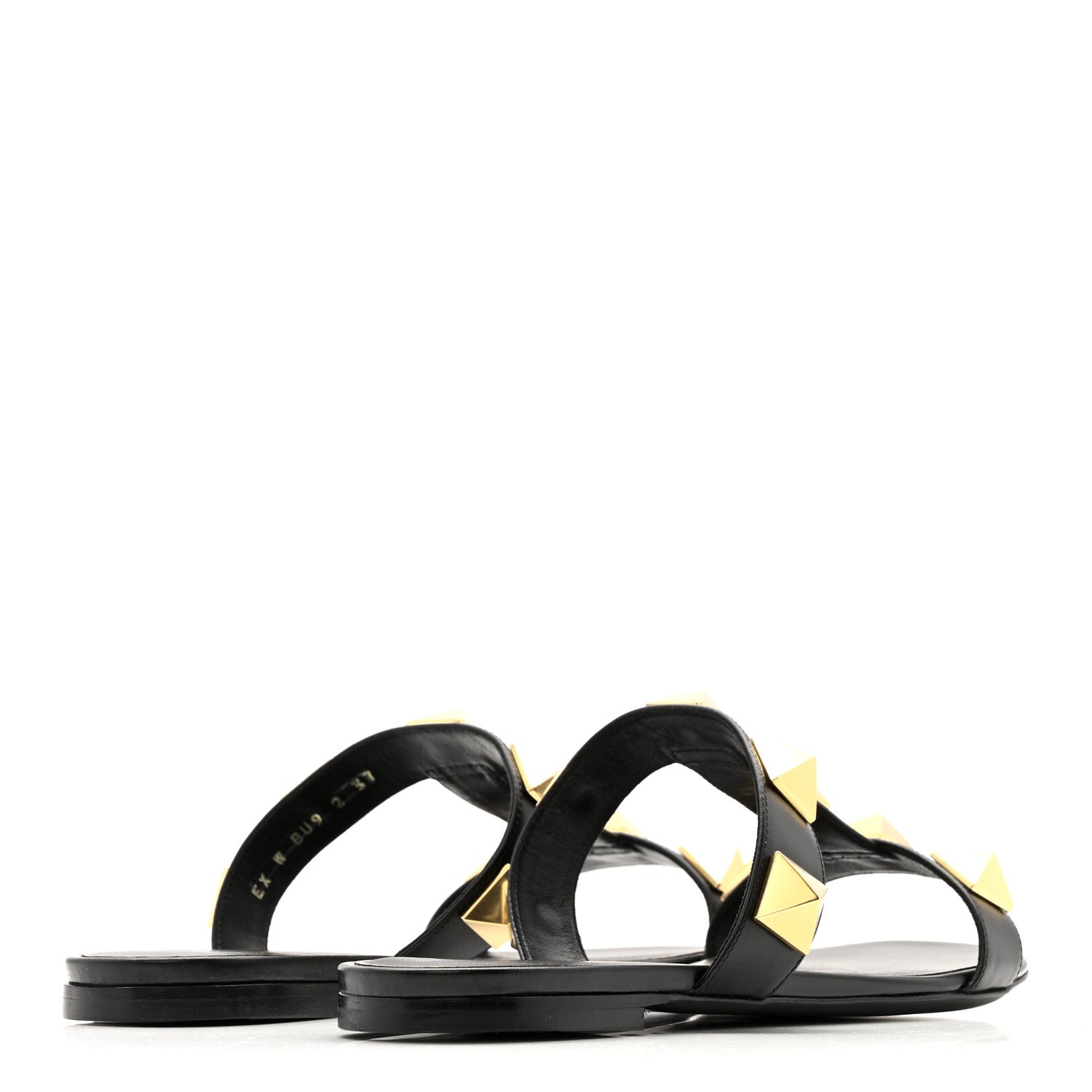 Valentino Garavani Calfskin Roman Stud Flat Slide Sandals 37 Black 5 of 10