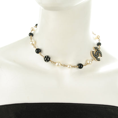 Chanel Pearl Beaded CC Short Necklace Gold Black 2 of 5