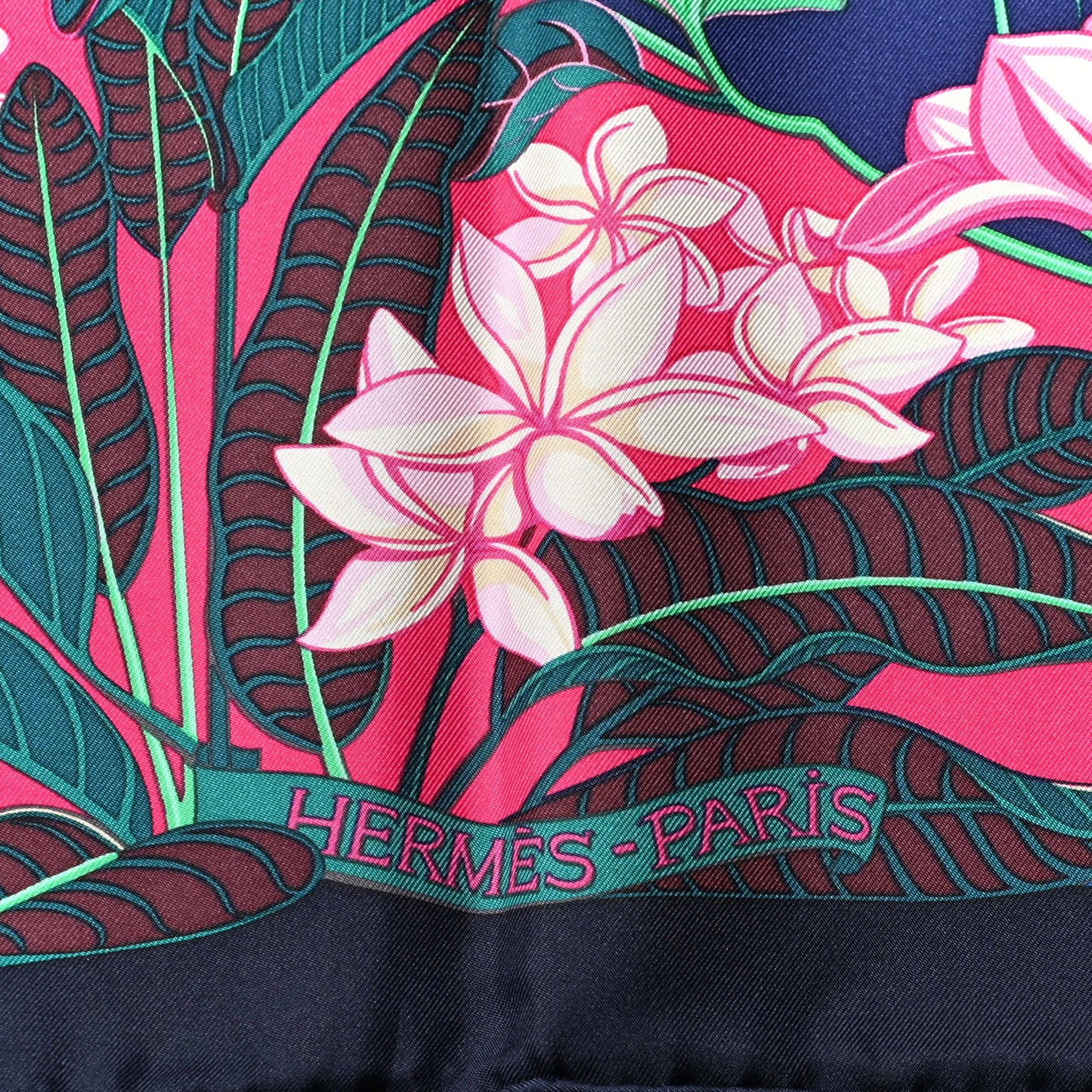 Silk Flamingo Party Scarf 90 Caban Vert Rose Vif