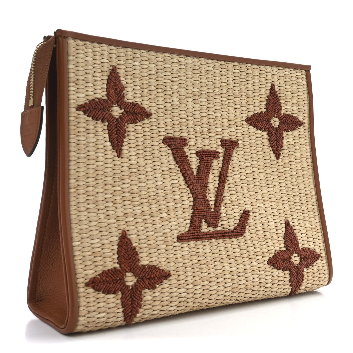 Raffia Monogram Giant Toiletry Pouch 26 Tan