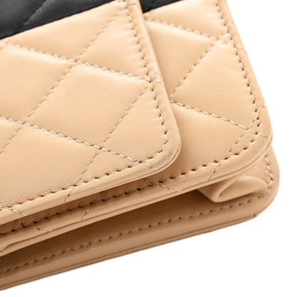 Chanel Lambskin Quilted Wallet On Chain WOC Beige Black 11 of 13