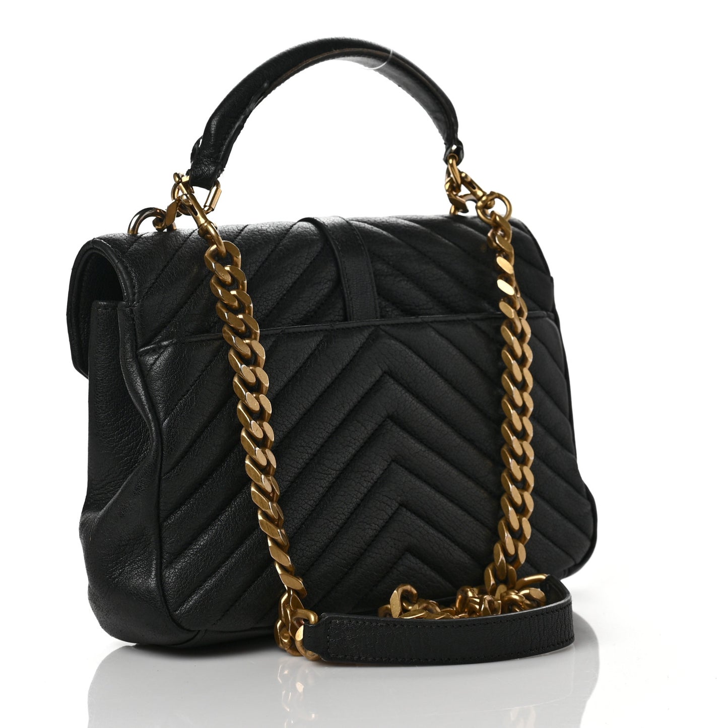 Sheepskin Matelasse Chevron Monogram Medium College Bag Black