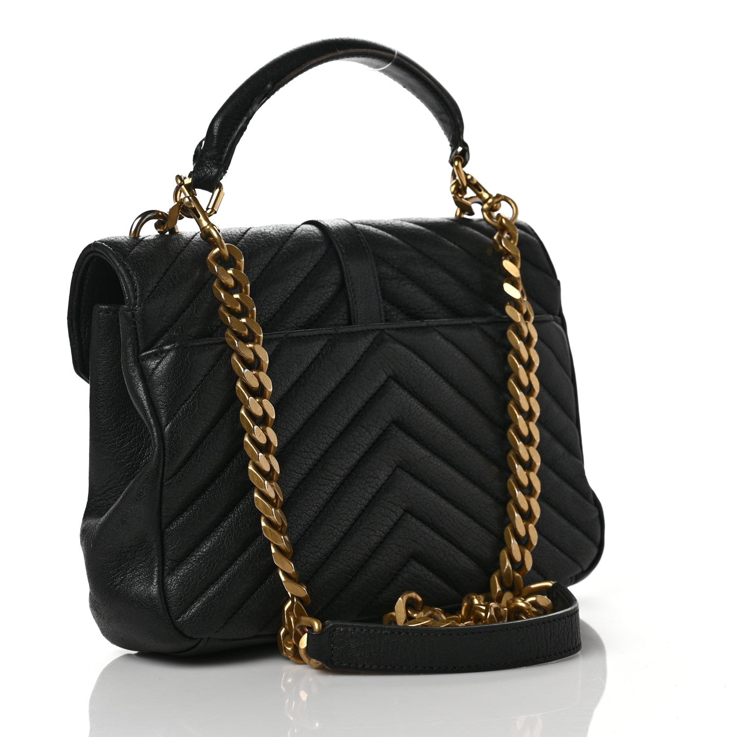 Saint Laurent Sheepskin Matelasse Chevron Monogram Medium College Bag Black 3 of 19