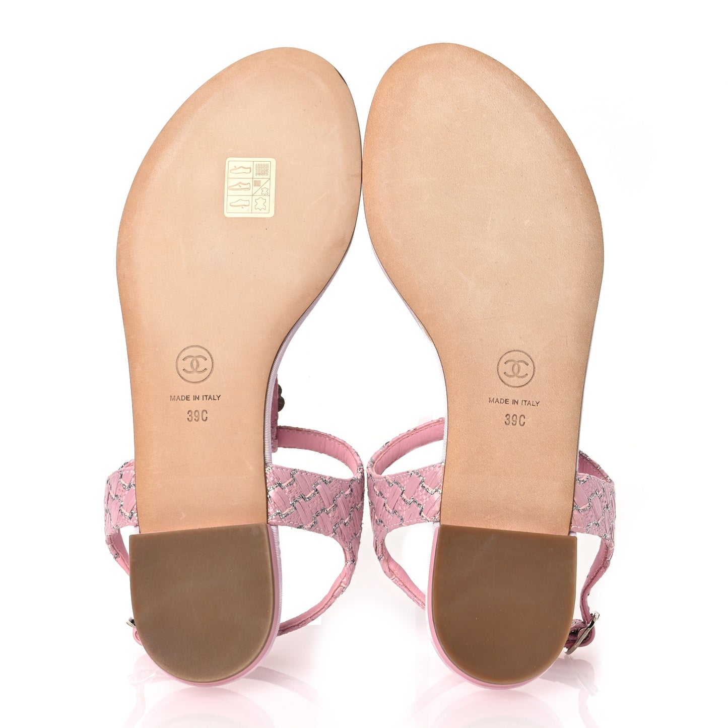 Tweed CC Charm Thong Sandals 39 Pink Silver