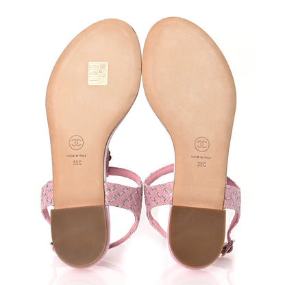 Chanel Tweed CC Charm Thong Sandals 39 Pink Silver 7 of 11