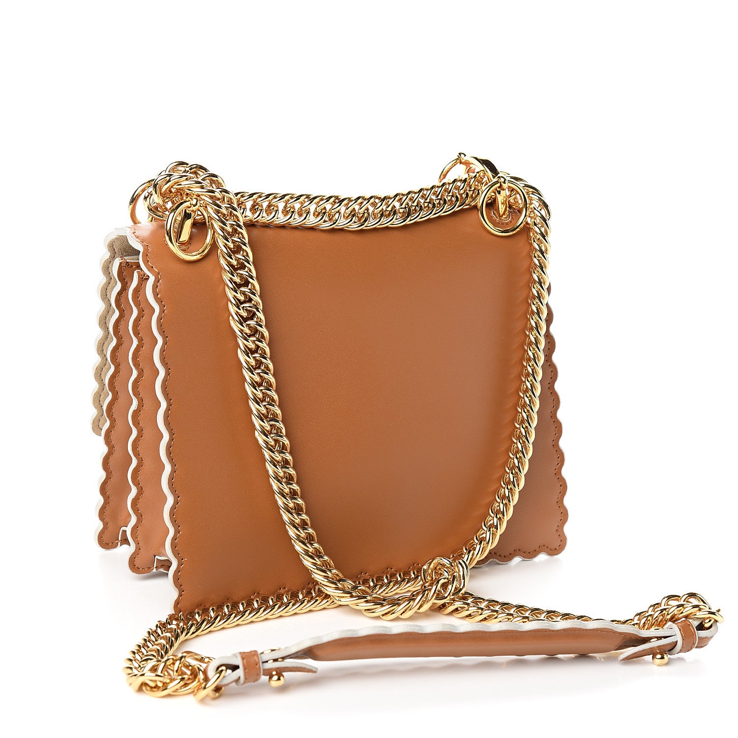 Fendi Vitello Liberty Scalloped Studded Small Kan I Shoulder Bag Caramello 2 of 9