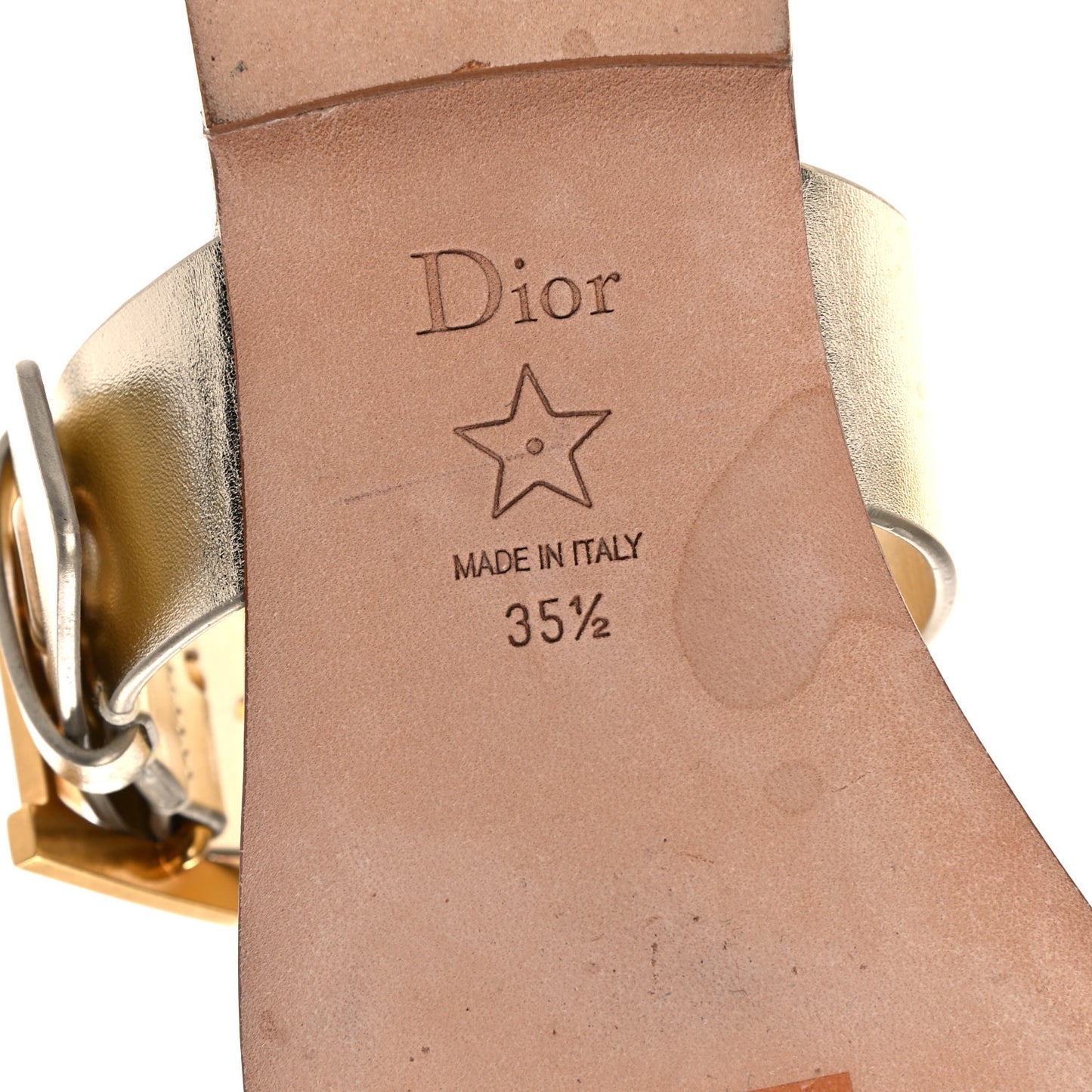 Laminated Calfskin D-Dior Slide Flat Sandals 35.5 Pale Gold