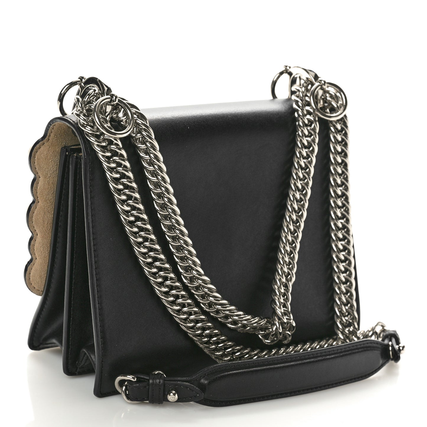 Vitello Liberty Pearl Scalloped Studded Small Kan I Shoulder Bag Black