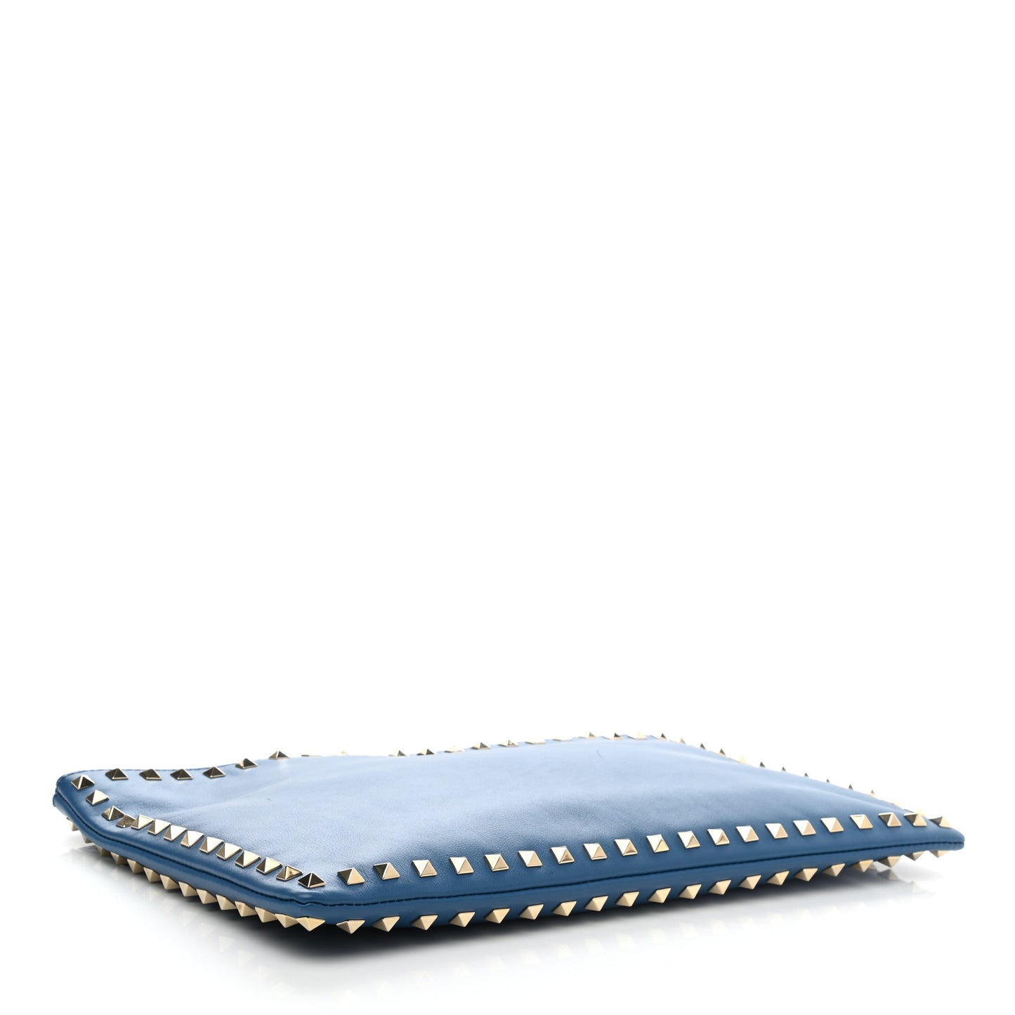 Vitello Large Rockstud Zip Wristlet Pouch Blu Delft
