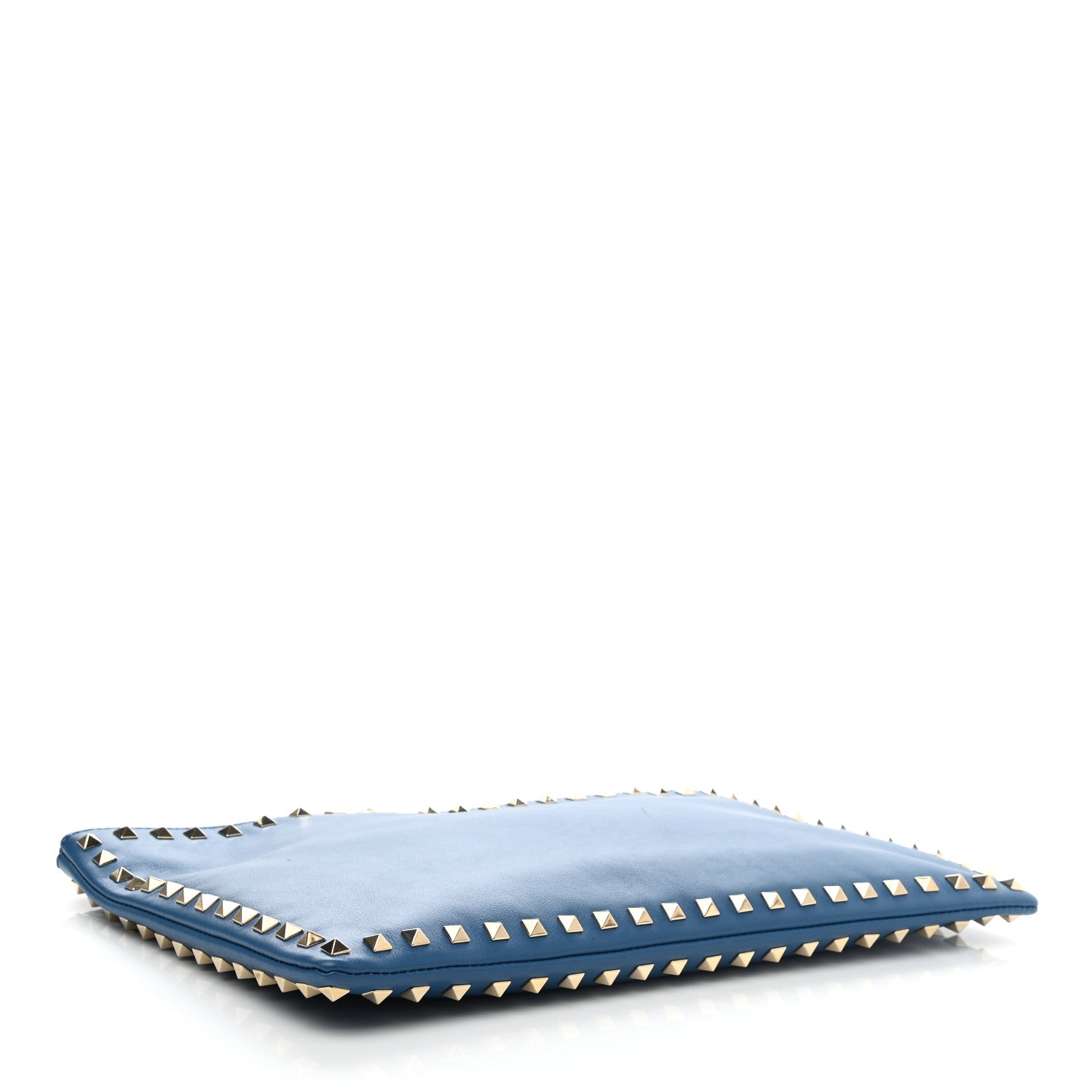 Valentino Garavani Vitello Large Rockstud Zip Wristlet Pouch Blu Delft 4 of 13