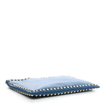 Valentino Garavani Vitello Large Rockstud Zip Wristlet Pouch Blu Delft 4 of 13
