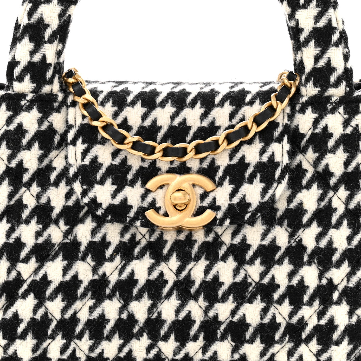 Chanel Tweed Houndstooth Quilted Nano Kelly Shopper Black White 8 of 11