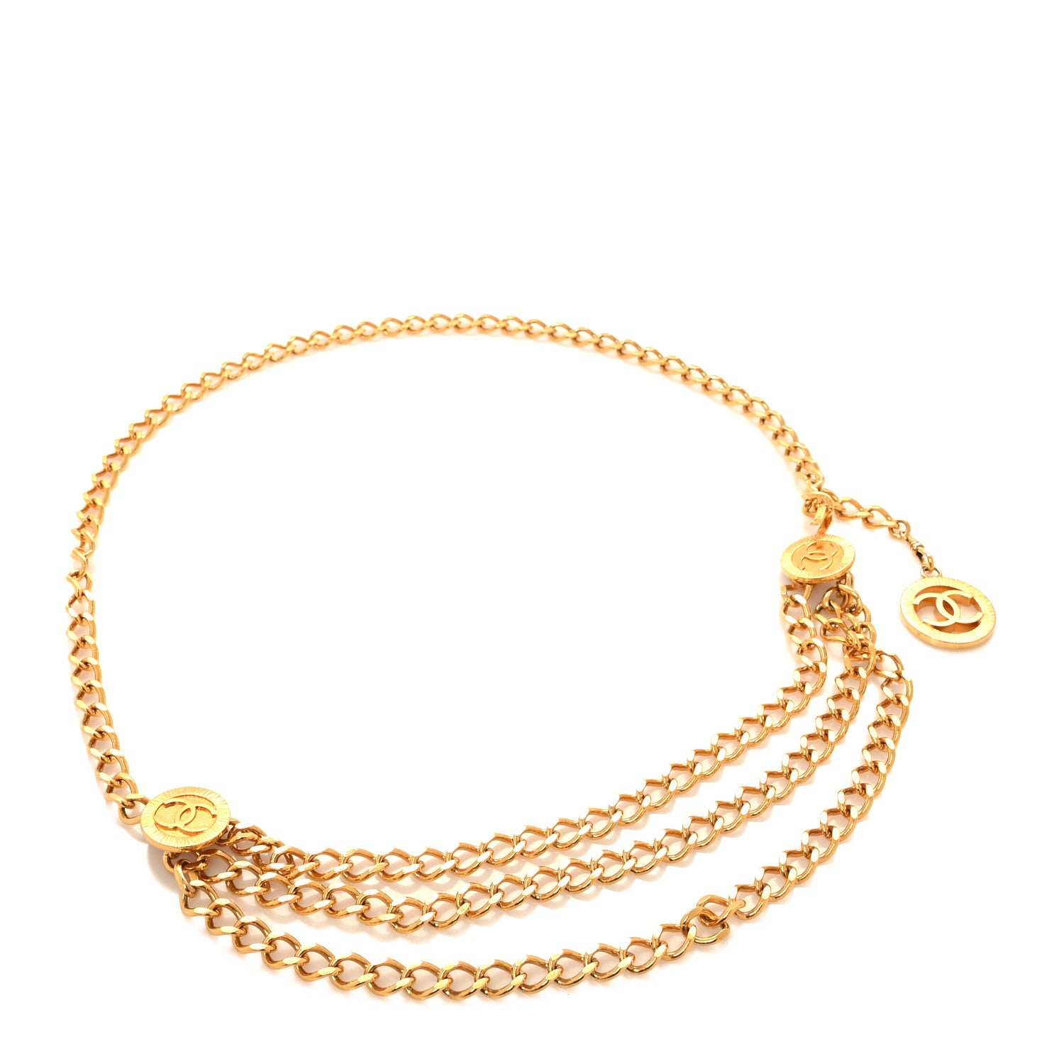 Chanel Metal Textured CC Triple Chain Belt Gold 1 of 4