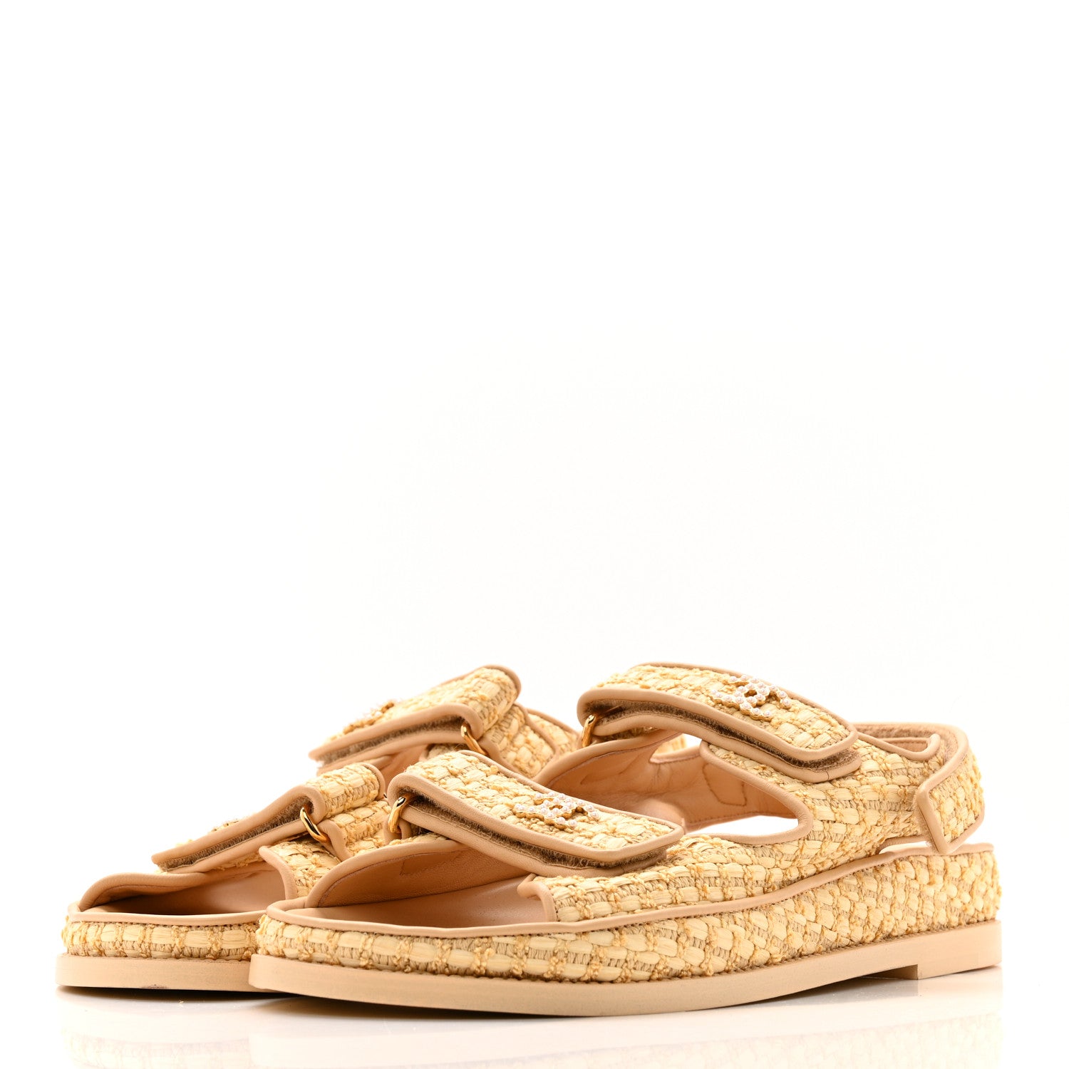 Chanel Braided Fabric Velcro Dad Sandals 38.5 Beige 4 of 12