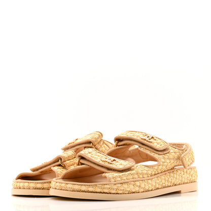 Chanel Braided Fabric Velcro Dad Sandals 38.5 Beige 4 of 12
