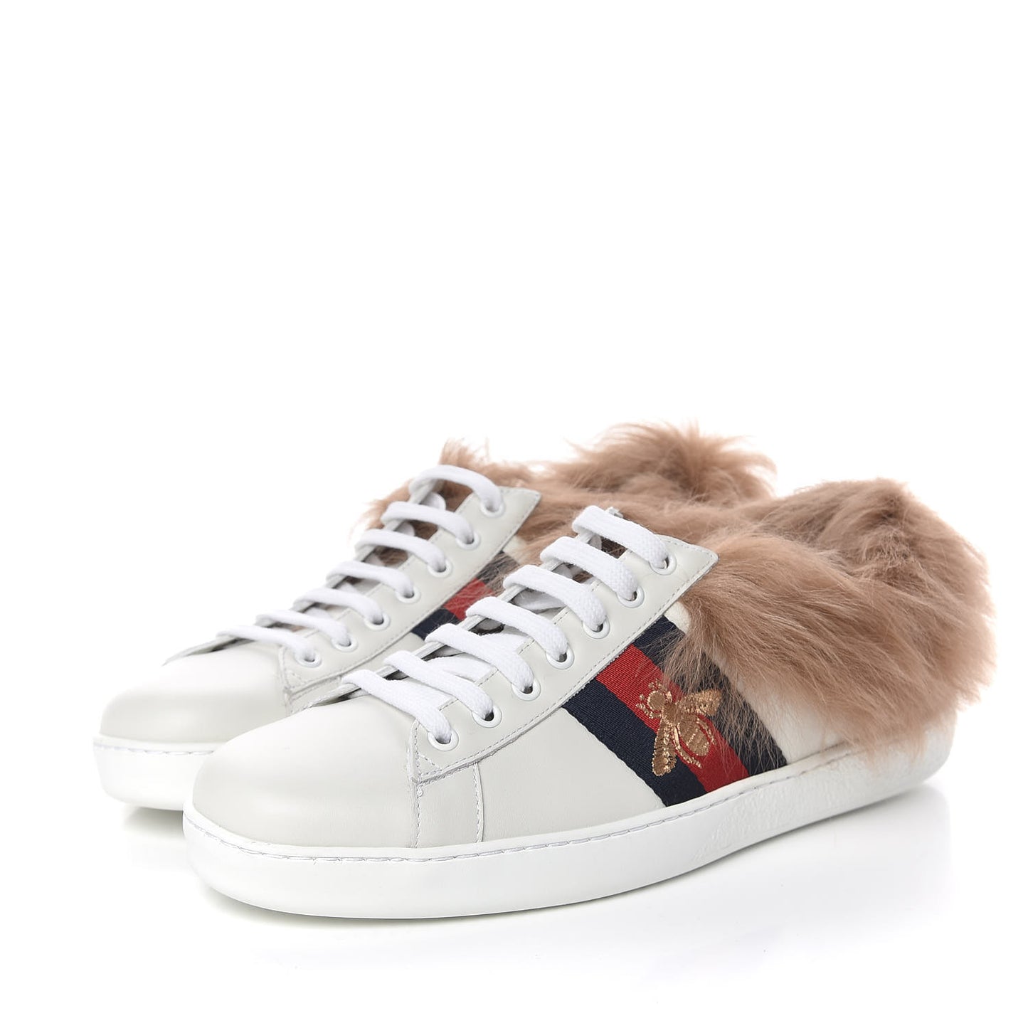 Calfskin Wool Web Bee Embroidered Mens Ace Sneakers 8 White