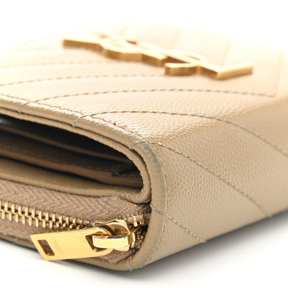Saint Laurent Grain De Poudre Matelasse Chevron Monogram Compact Zip Around Wallet Dark Latte 13 of 13